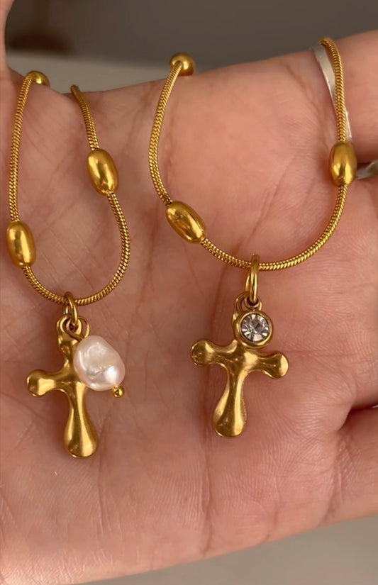 Cross and pearl necklace