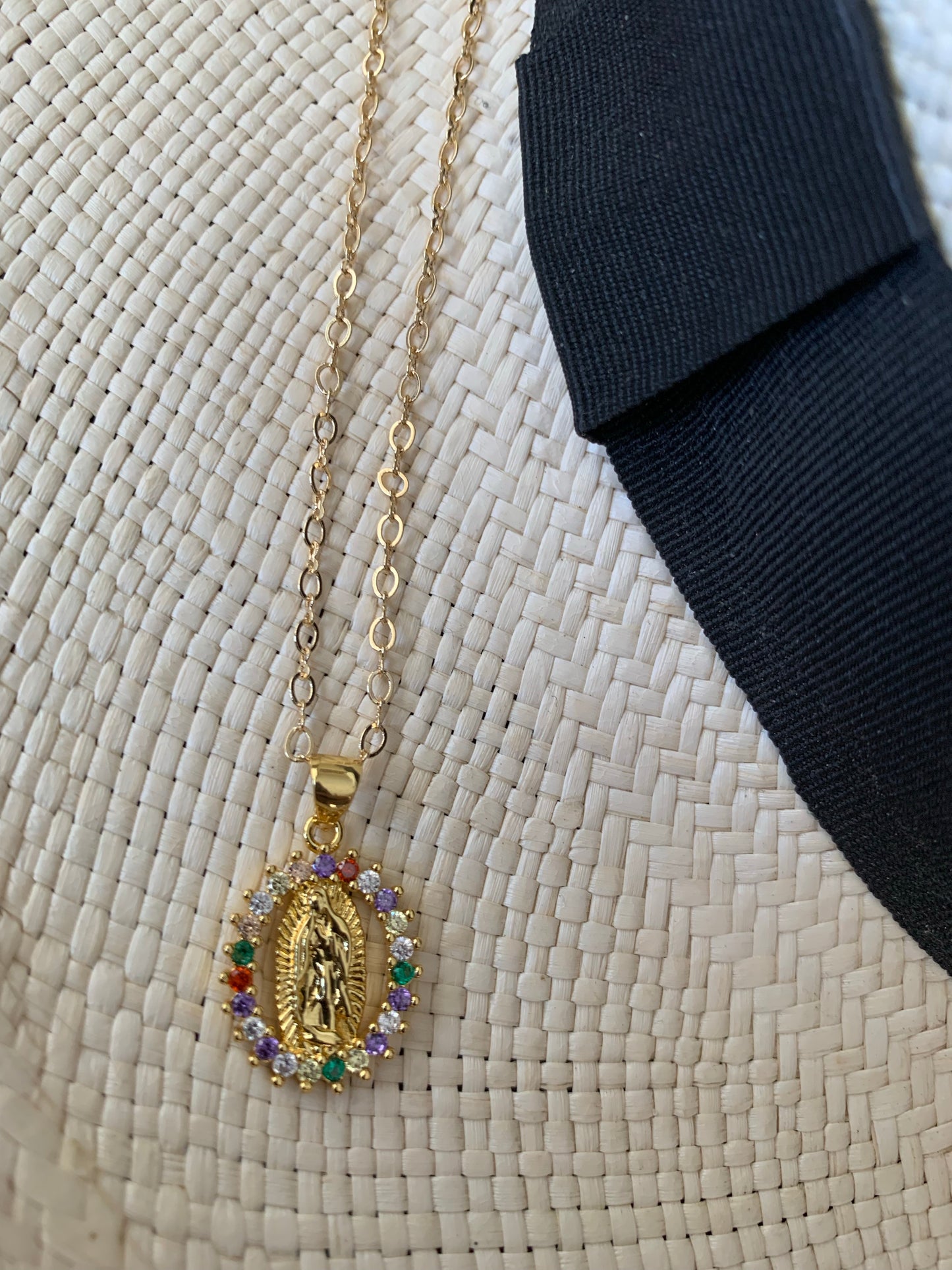 Small Colorful Virgin Mary Necklace